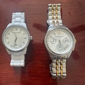 Michael Kors Dual-Tone Silver and White Watches